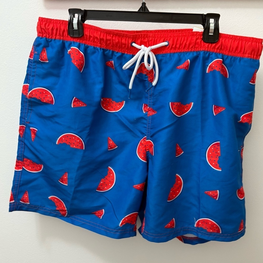 NWT Way To Celebrate Men's Americana Print Swim Trunks, Blue Size large